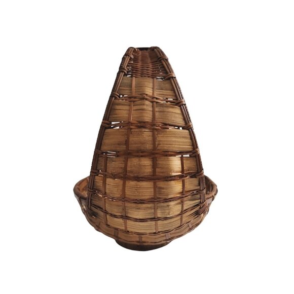 Vtg Rattan Pedestal Gondola Basket Wicker Boat Oval Table Top Decor Cottagecore - Picture 3 of 12